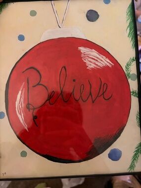 Believe Red Holiday Ornament Wall Art - Unbranded (with frame)